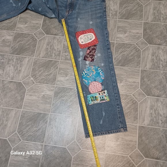 Lands' End Blue Ankle Cropped Jeans with Playful Patchwork Size 14 - Picture 11 of 14